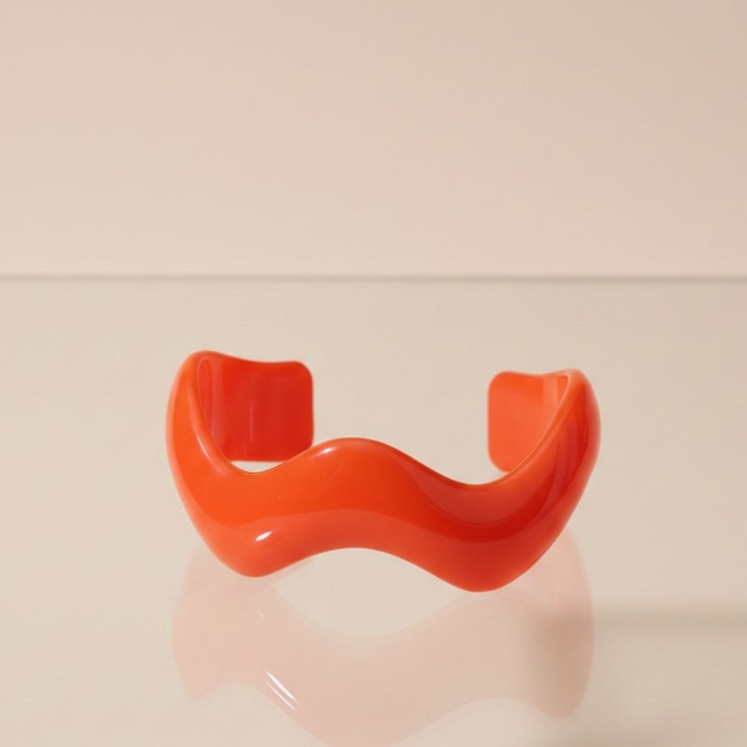 Neon Orange Resin Wave Bangle Bracelet for Women – Statement Cuff