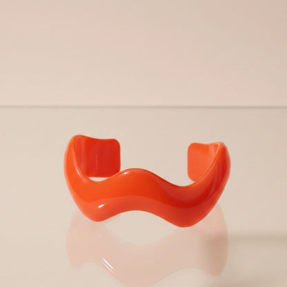 Neon Orange Resin Wave Bangle Bracelet for Women – Statement Cuff