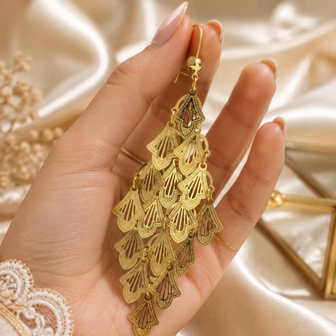 Elegant Gold Filigree Cascade Earrings