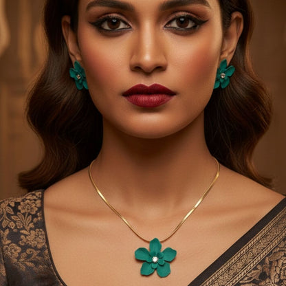 Green Floral Necklace & Earring Set