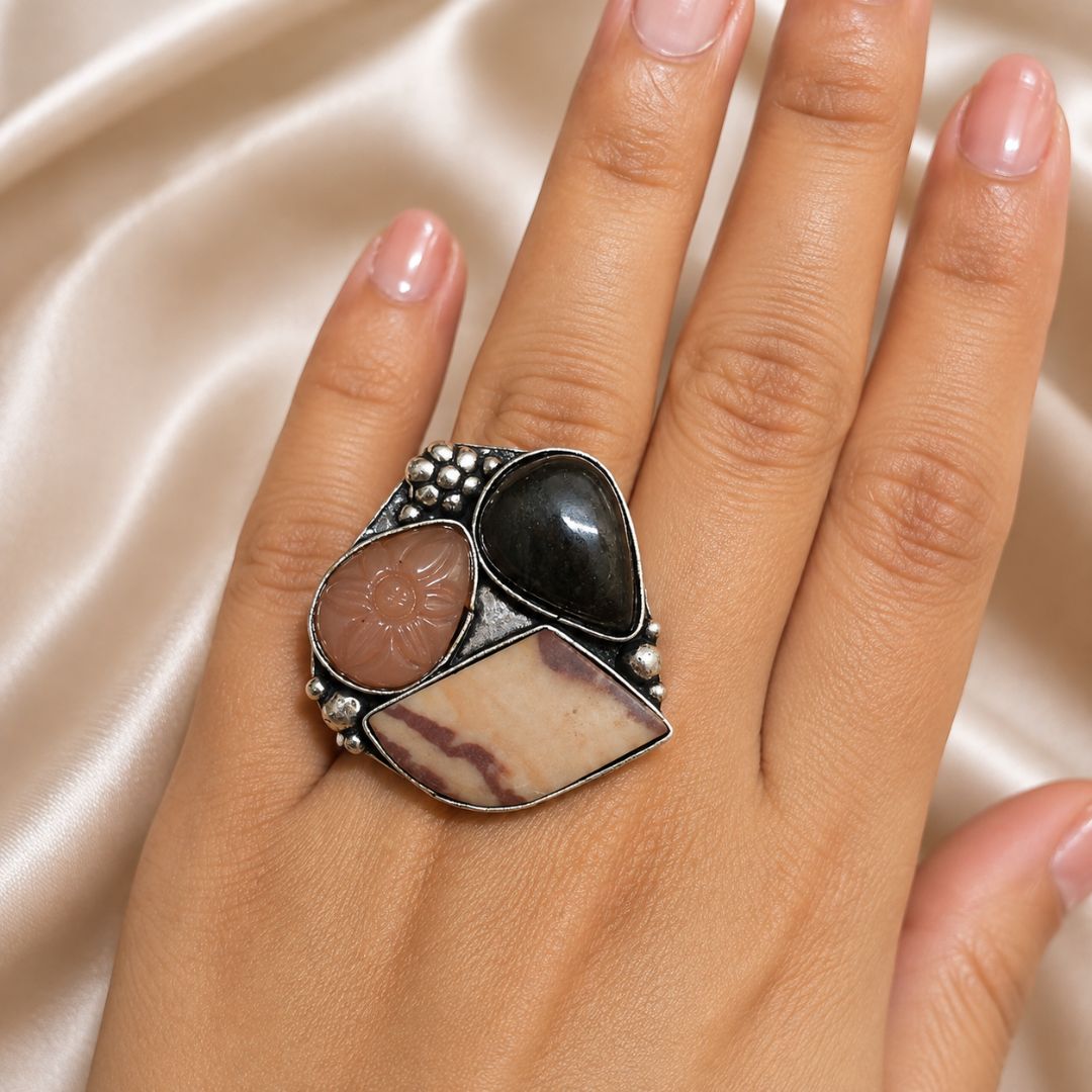 Handcrafted Sterling Silver Multi-Stone Statement Ring
