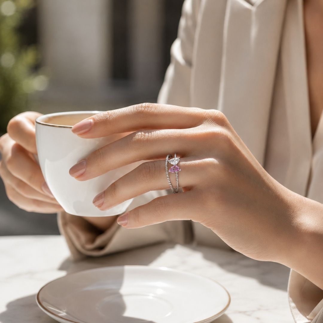 Silver Coated Twin Marquise Diamond Ring
