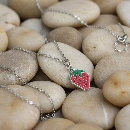 Strawberry Charm Pendant Necklace – Kids Silver Chain