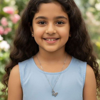 Silver Butterfly Pave Pendant Necklace – Girls Jewellery