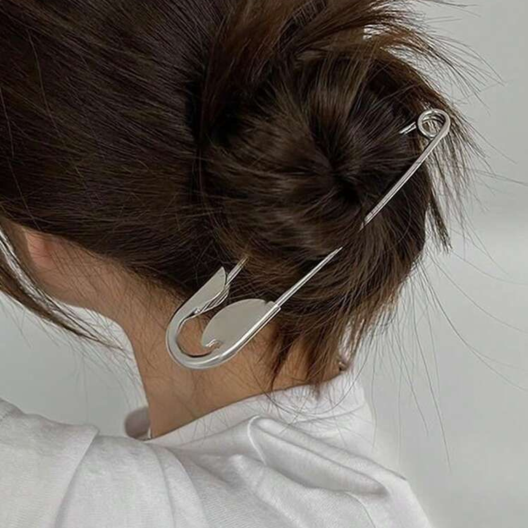 Silver Plated Oversized Safety Pin Hair Bun Stick for Women