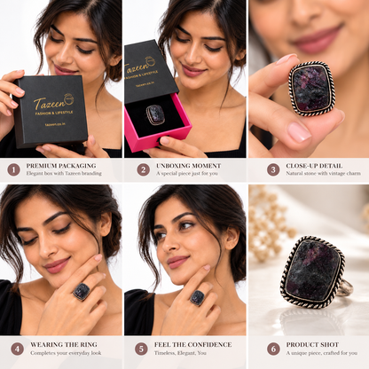 Rustic Black Druzy Gemstone Ring in Antique Rose Gold Finish