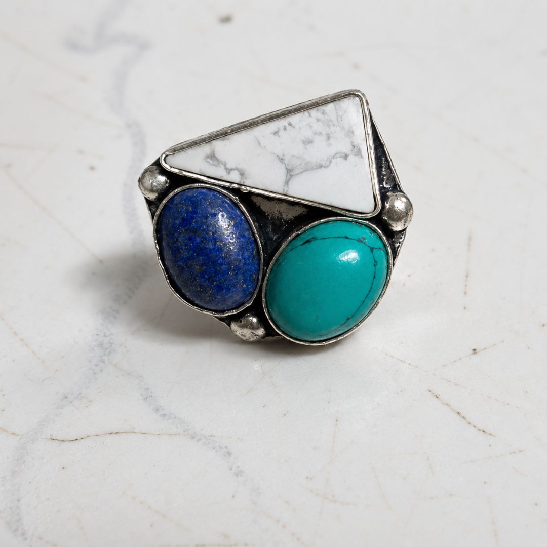 Mystic Trio Oxidised Gemstone Ring