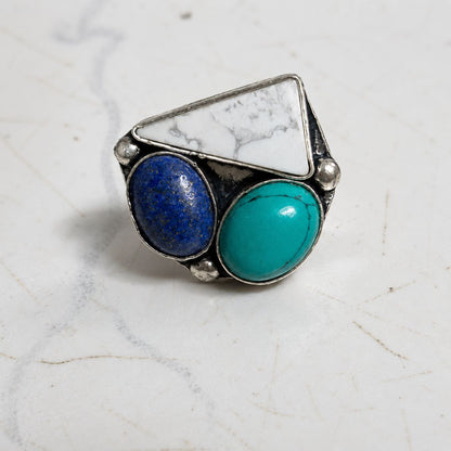 Mystic Trio Oxidised Gemstone Ring