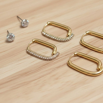 Gold Plated CZ Square Hoop Earrings Set | Anti-Tarnish