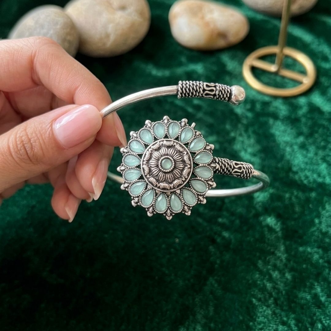 German Silver Sunflower Bracelet – Antique Oxidized Floral Bangle