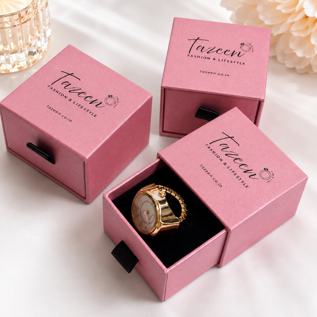 Classic Rose Gold Finger Watch | Roman Dial Adjustable Ring