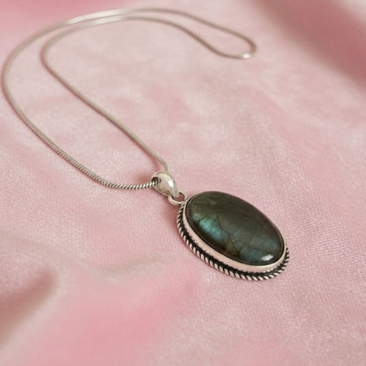 Mystic Green Oval Pendant Necklace