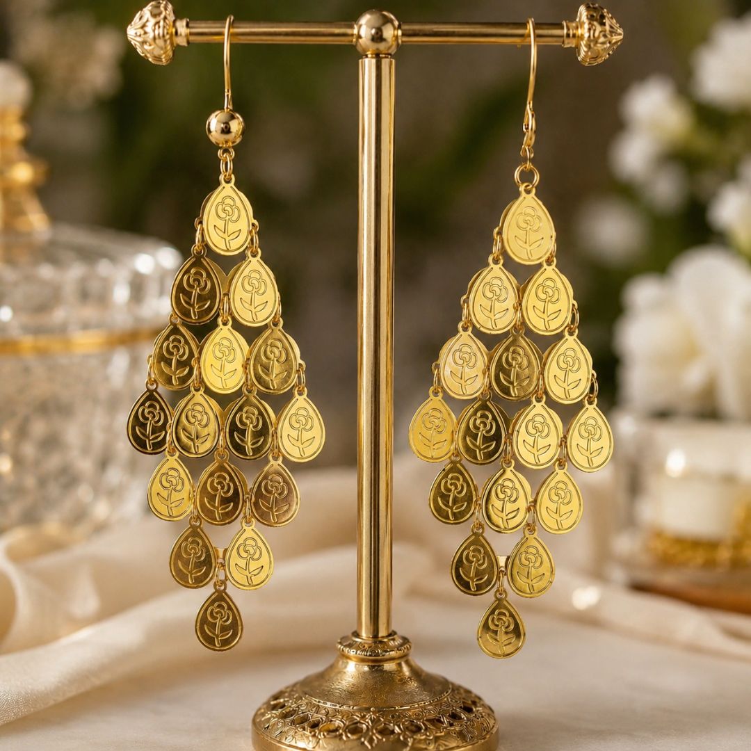 Elegant Gold Floral Drop Earrings