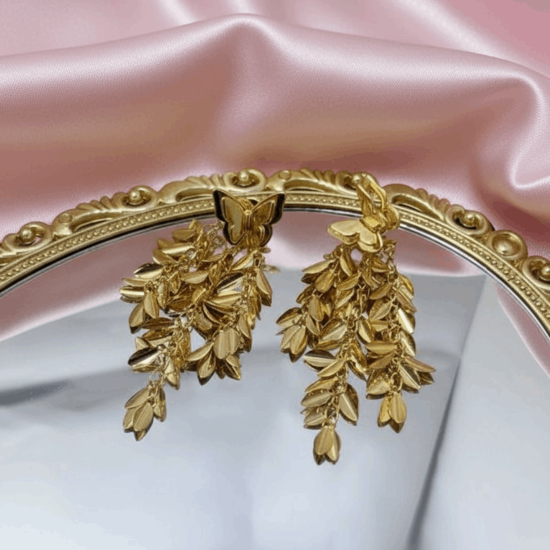 Gold Butterfly Tassel Earrings