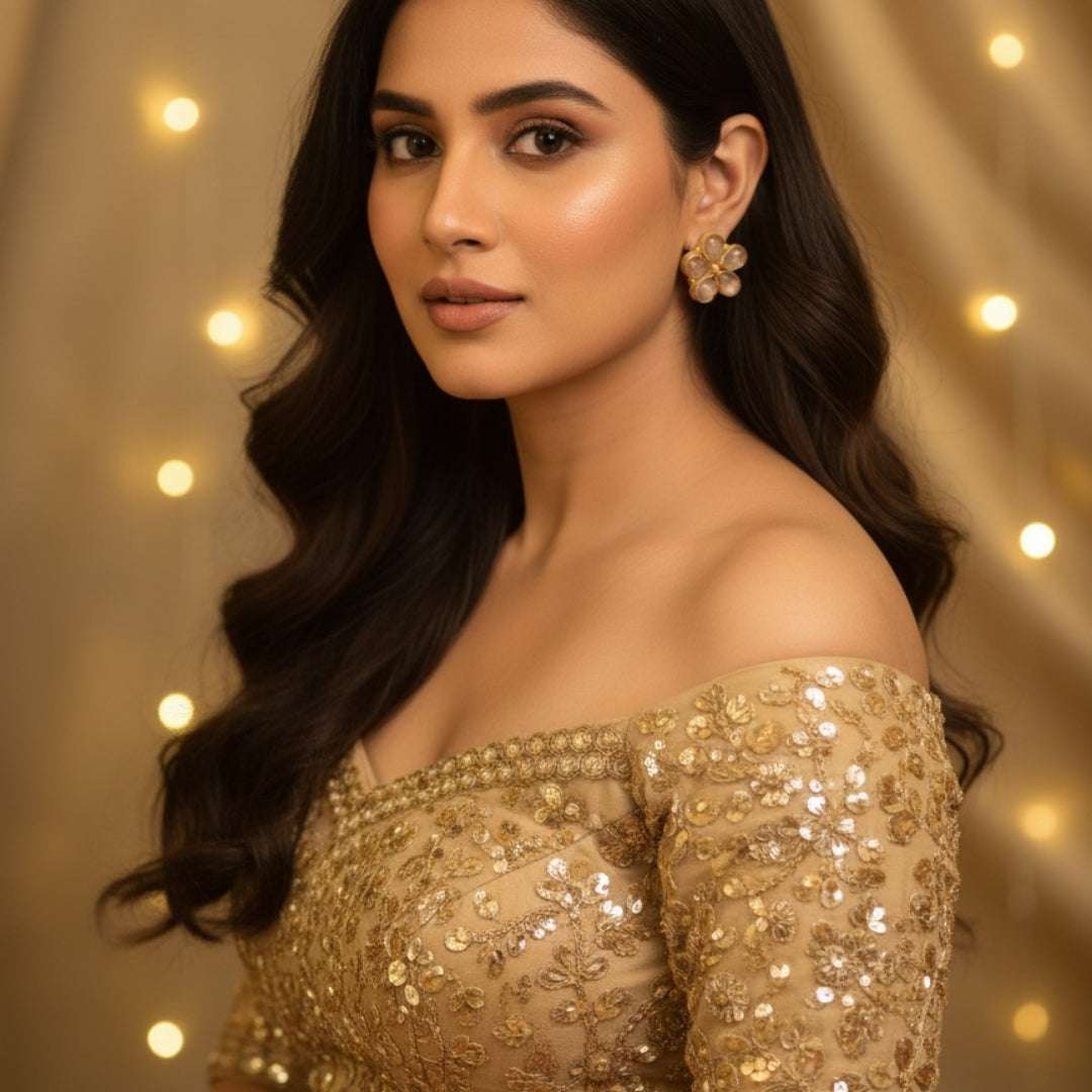 Ivory Blossom Floral Earrings – Gold Finish