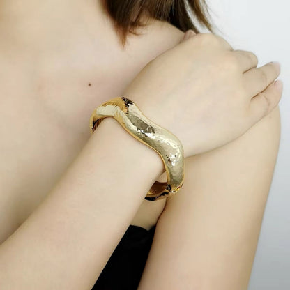 Wavy Hammered Gold Plated Cuff Bracelet