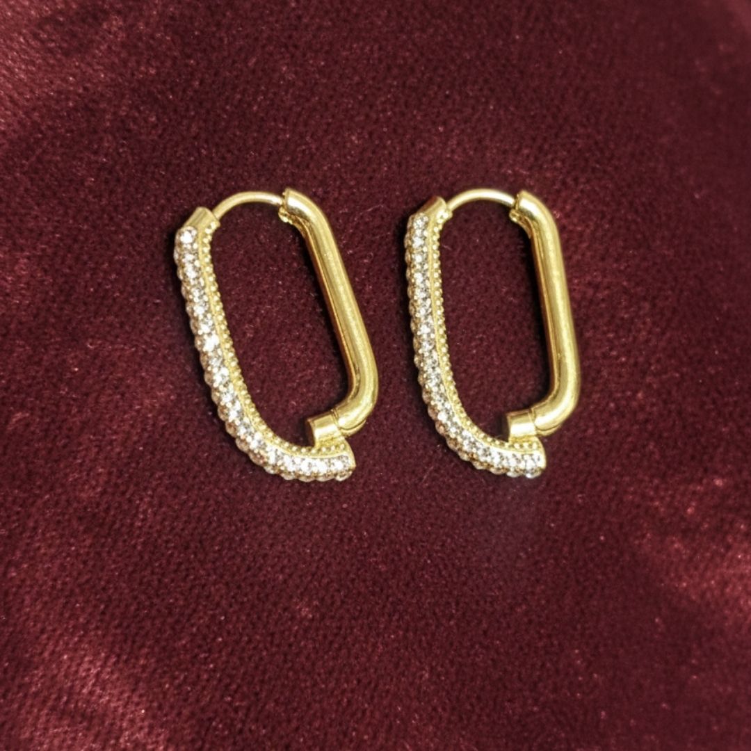 Gold Plated CZ Square Hoop Earrings Set | Anti-Tarnish