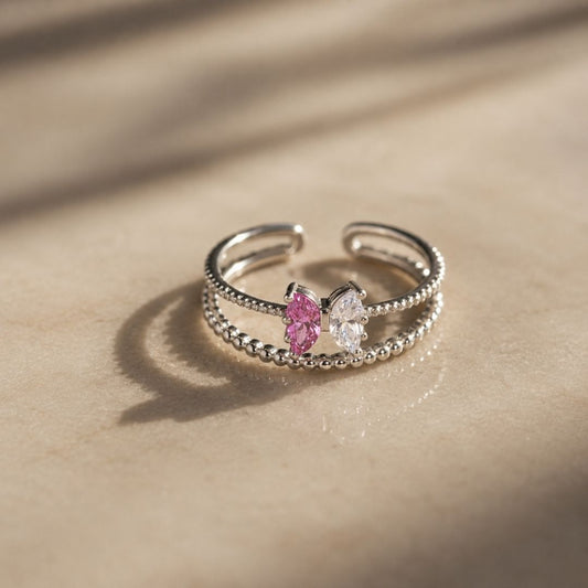 Silver Coated Twin Marquise Diamond Ring