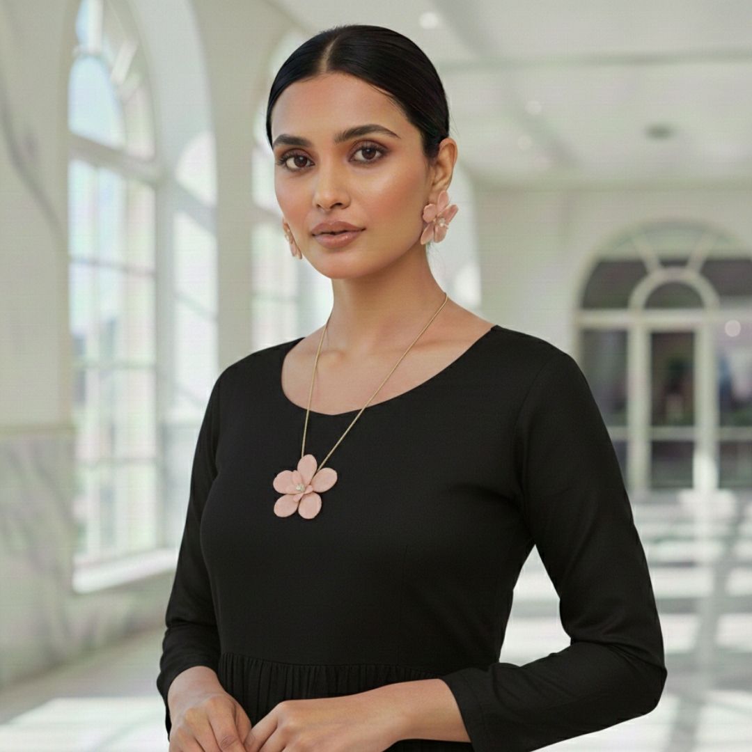 Blush Pink Floral Necklace & Earring Set