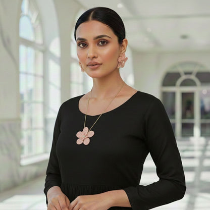 Blush Pink Floral Necklace & Earring Set
