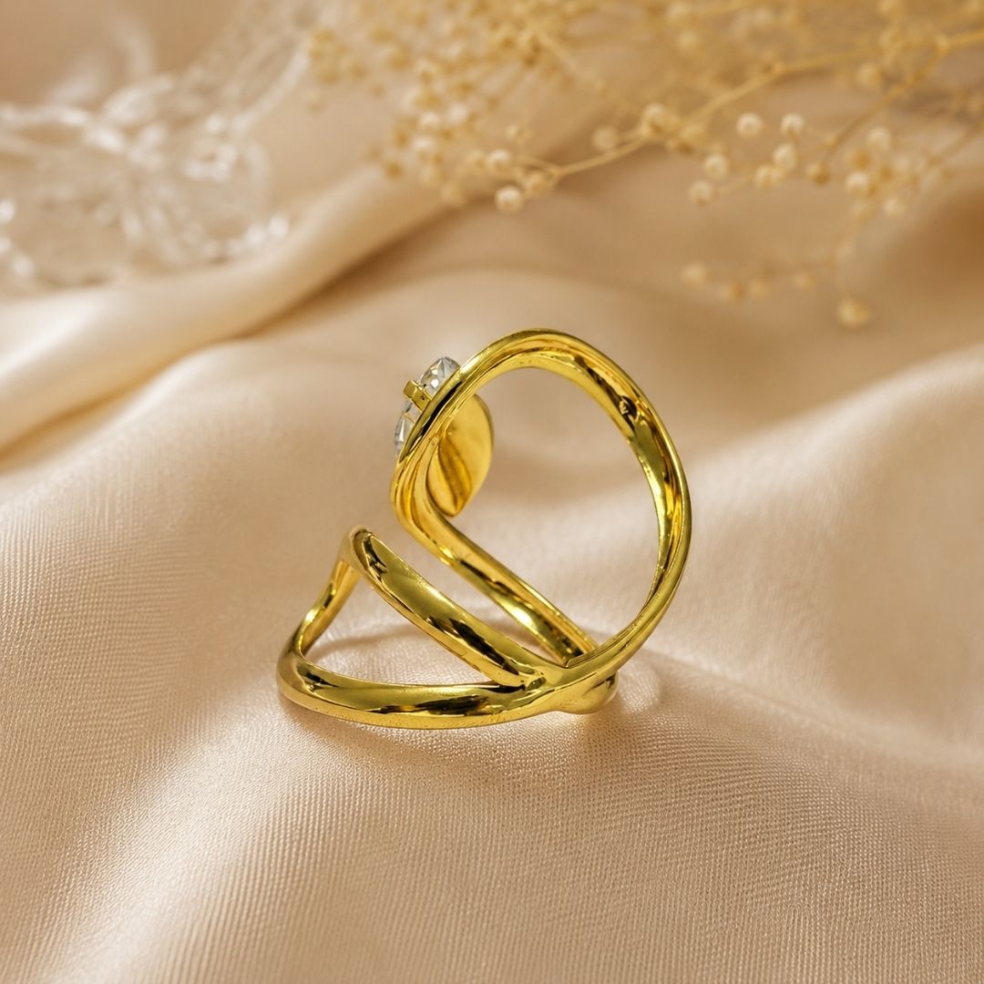Elegant Gold Open Wrap Ring with Sparkling Oval Crystal