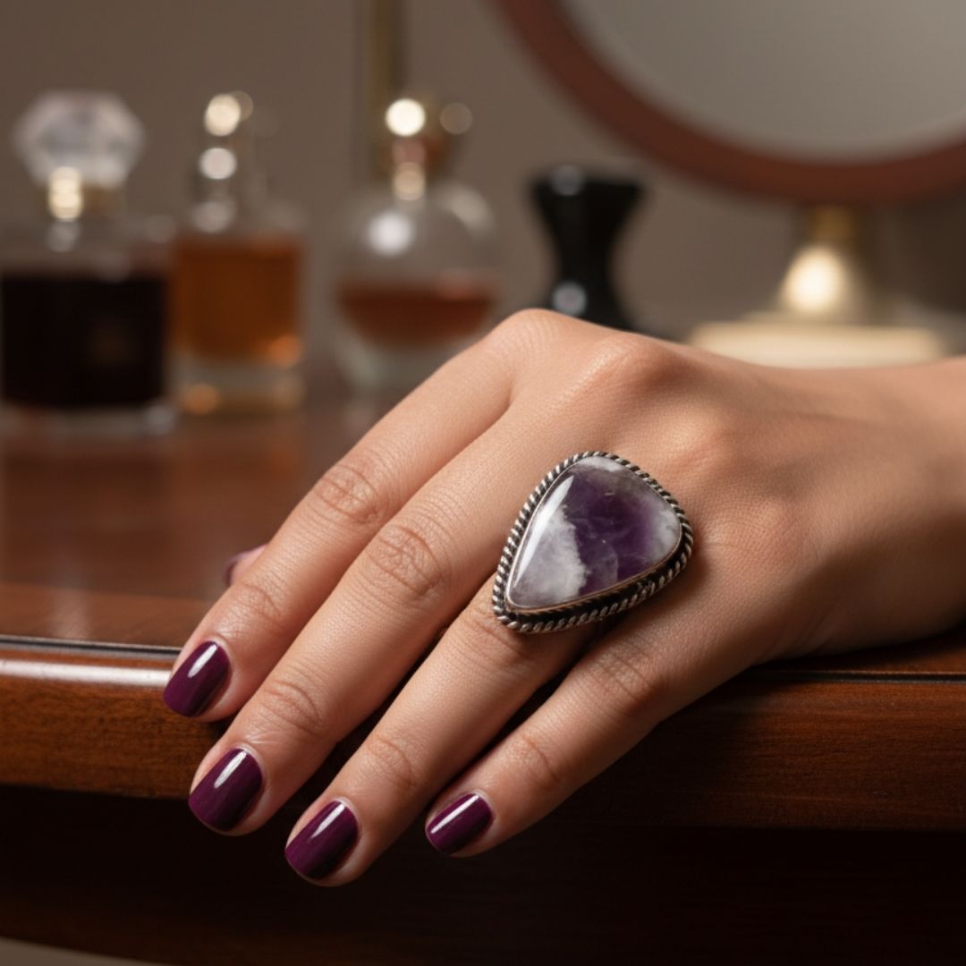 Wild Meadow Tear-Drop Oxidised Stone Ring