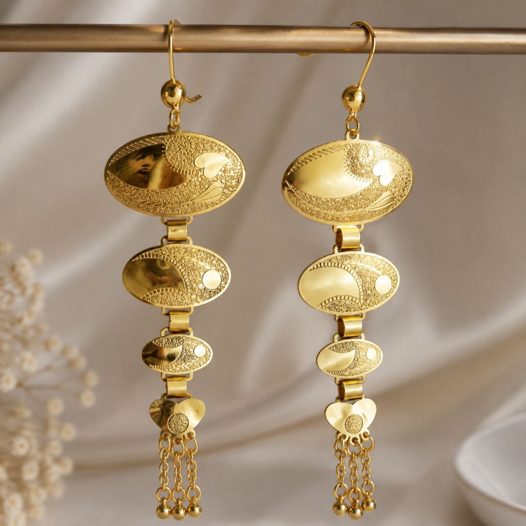Elegant Gold Oval Drop Earrings