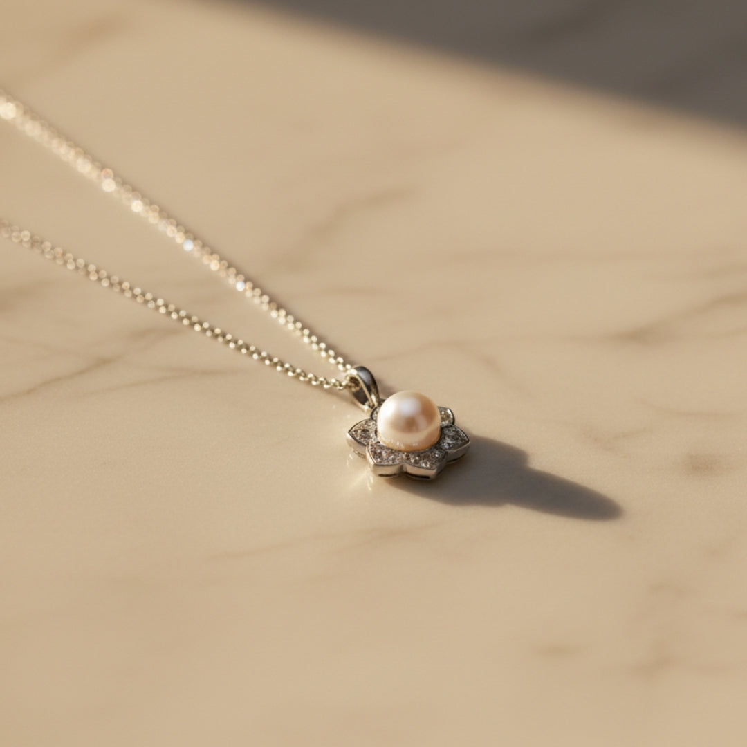 Silver Pearl Blossom Pendant Necklace