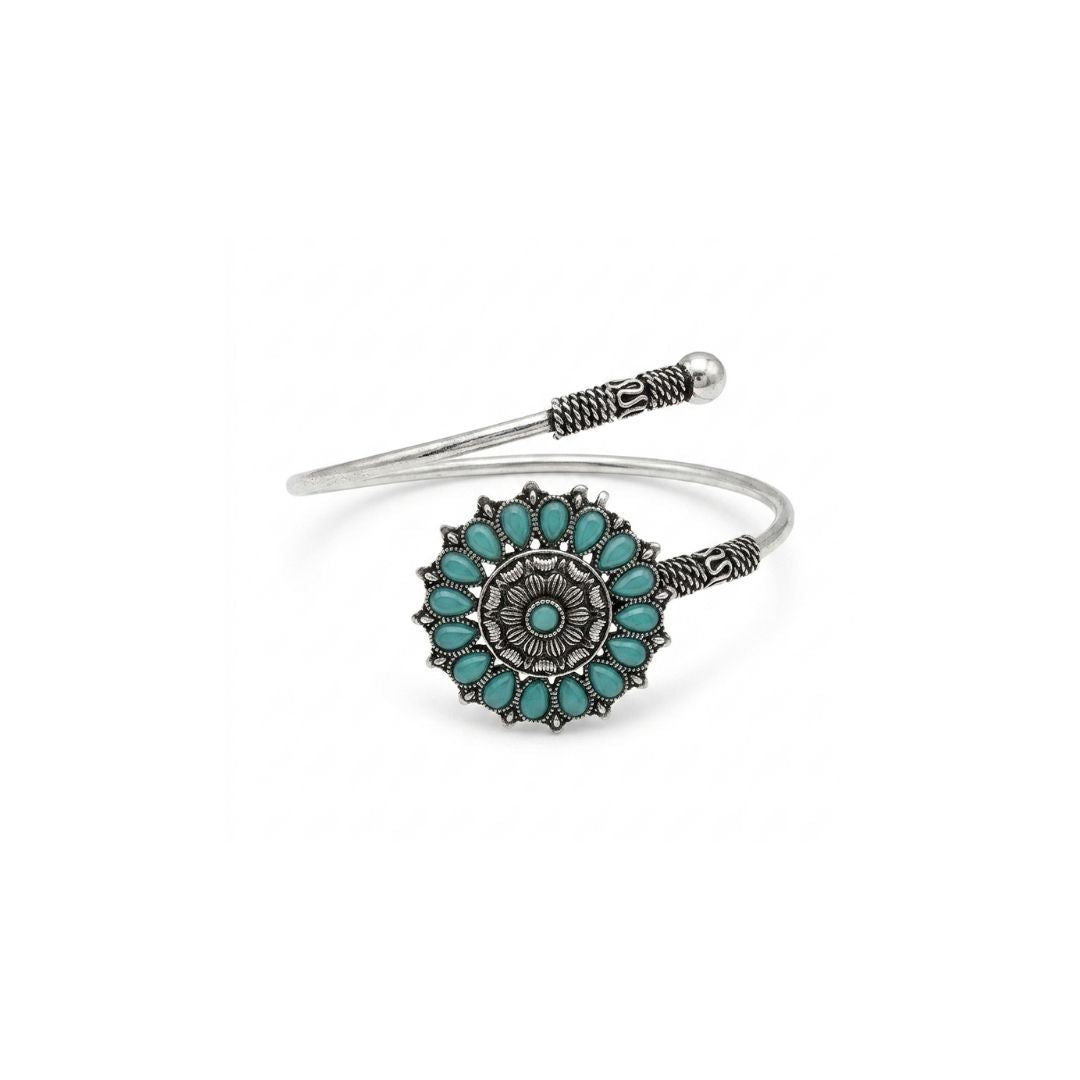 German Silver Sunflower Bracelet – Antique Oxidized Floral Bangle