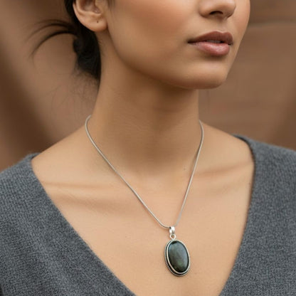 Mystic Green Oval Pendant Necklace