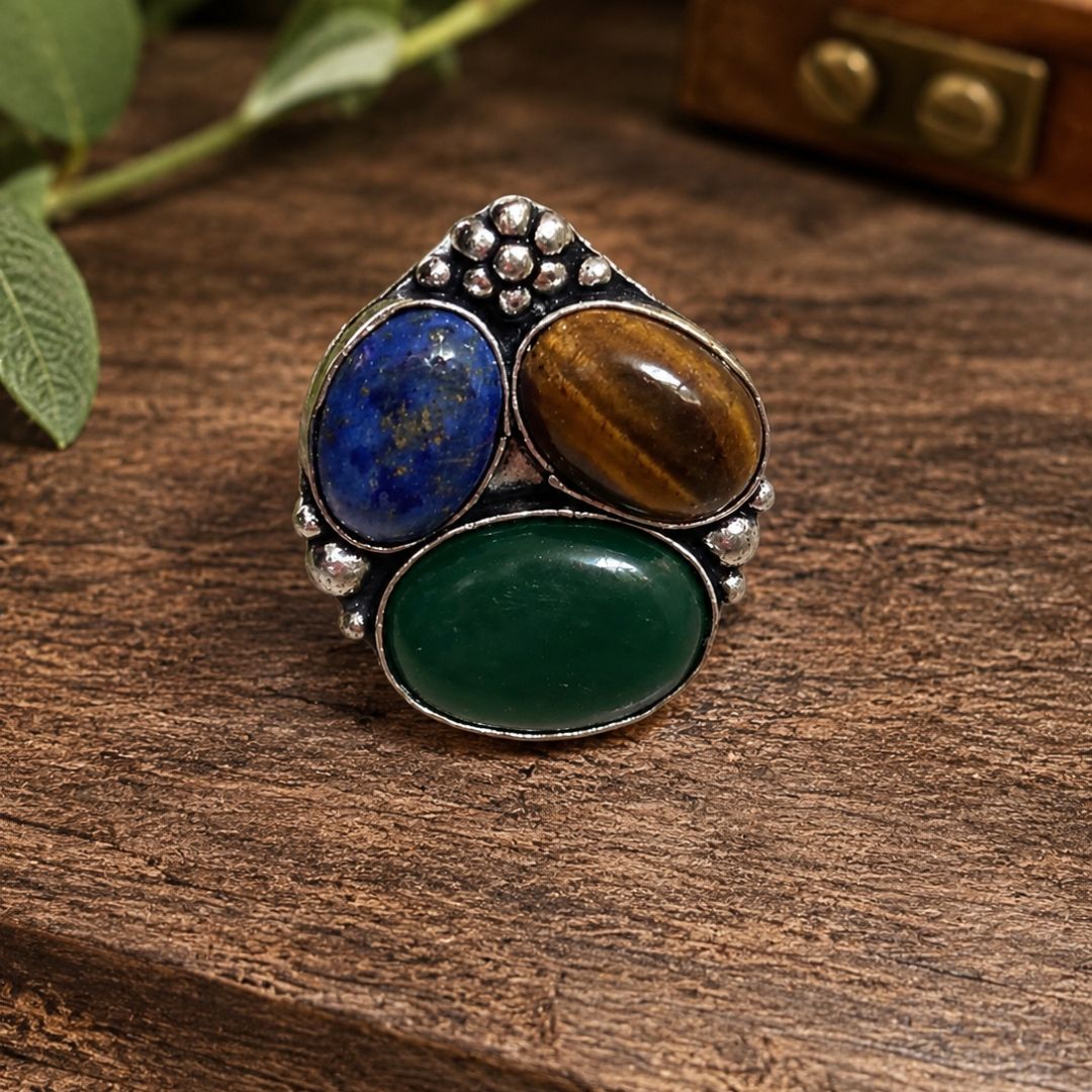 Mystic Trio Tiger Eye Gemstone Ring