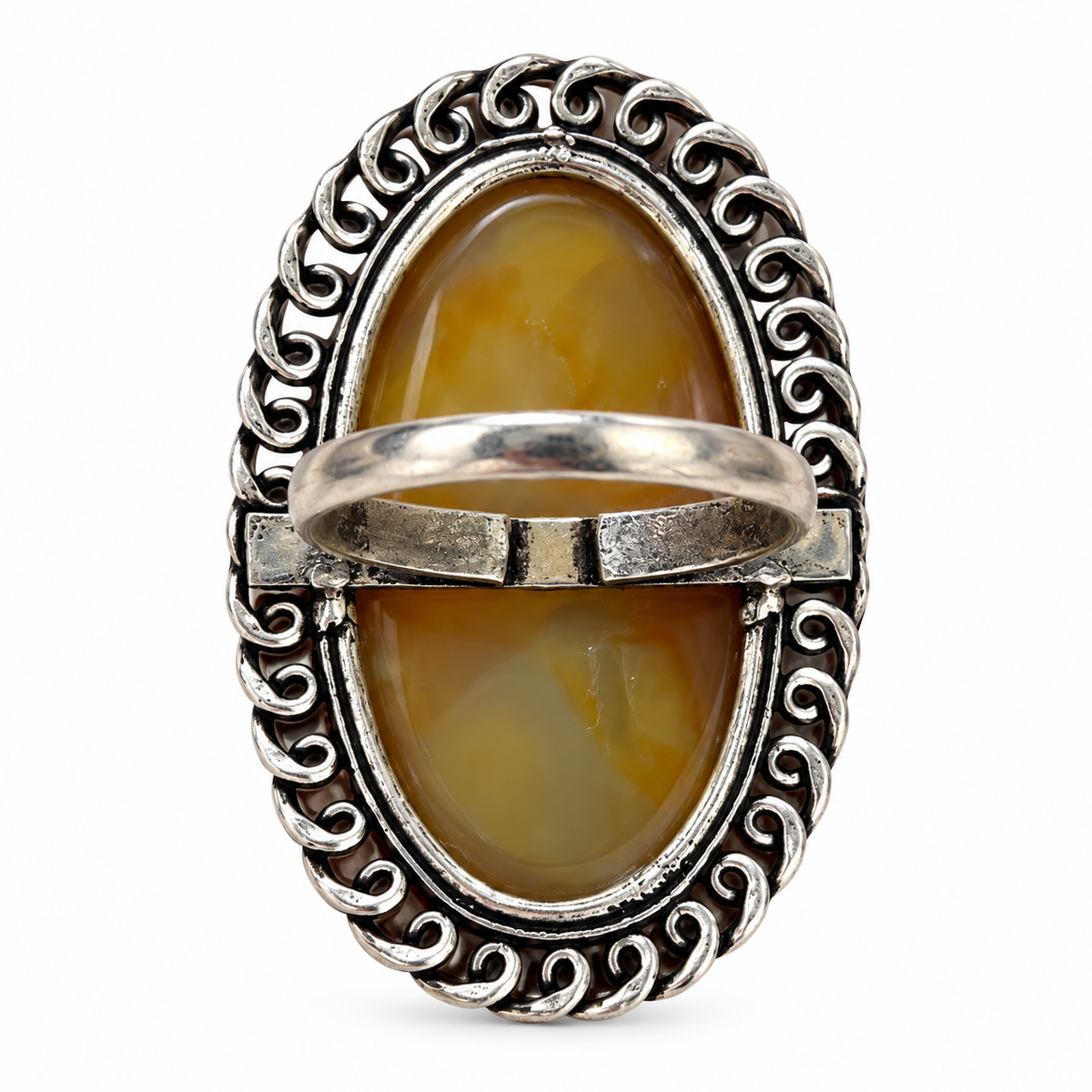 Oxidised Silver Brown Stone Statement Ring for Women