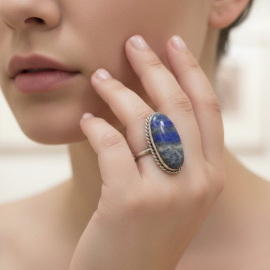 Oxidized Silver Lapis Lazuli Oval Ring