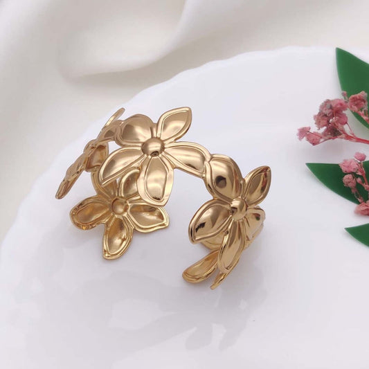 Glossy Gold Petal Cuff Bracelet