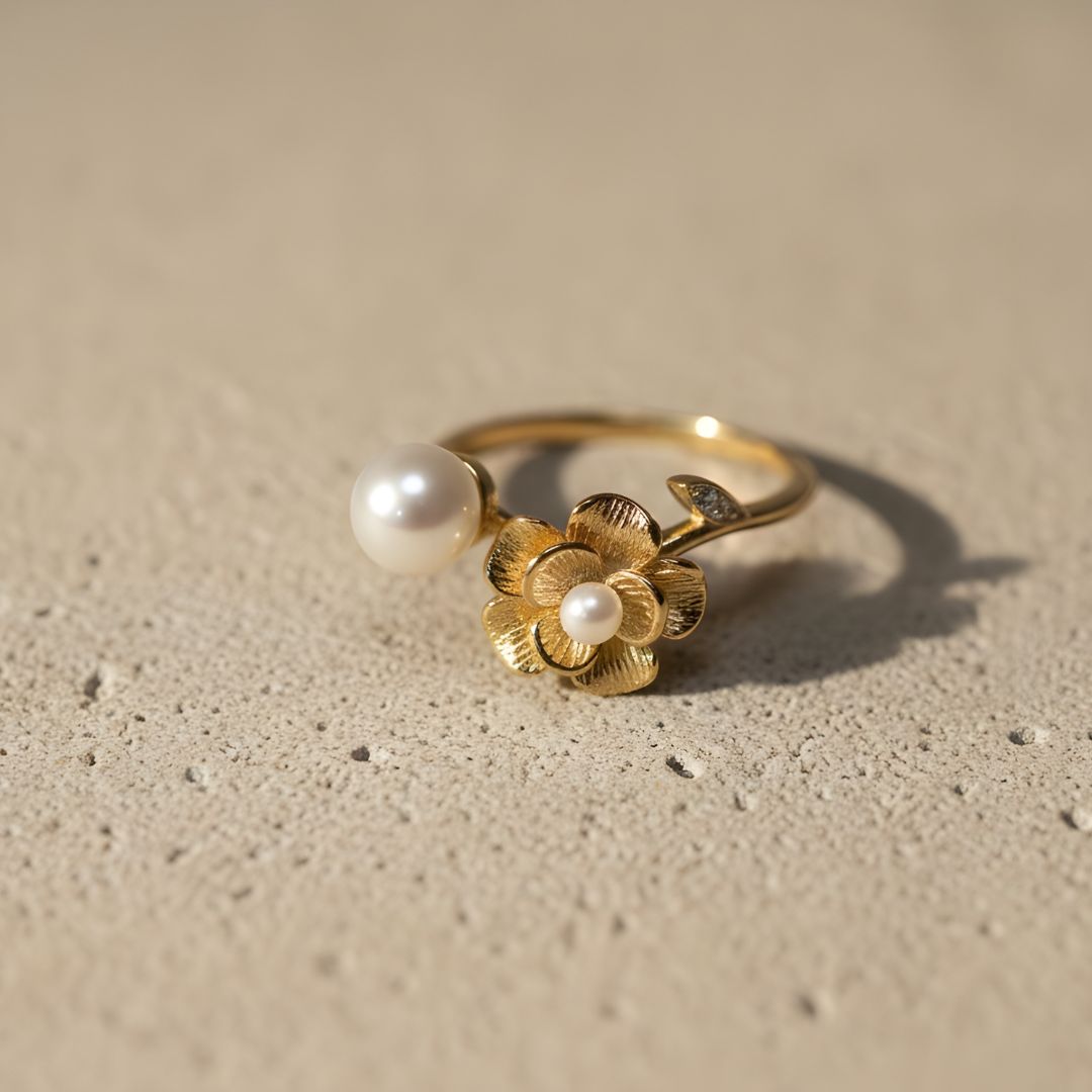 Blossom Pearl Gold Open Ring