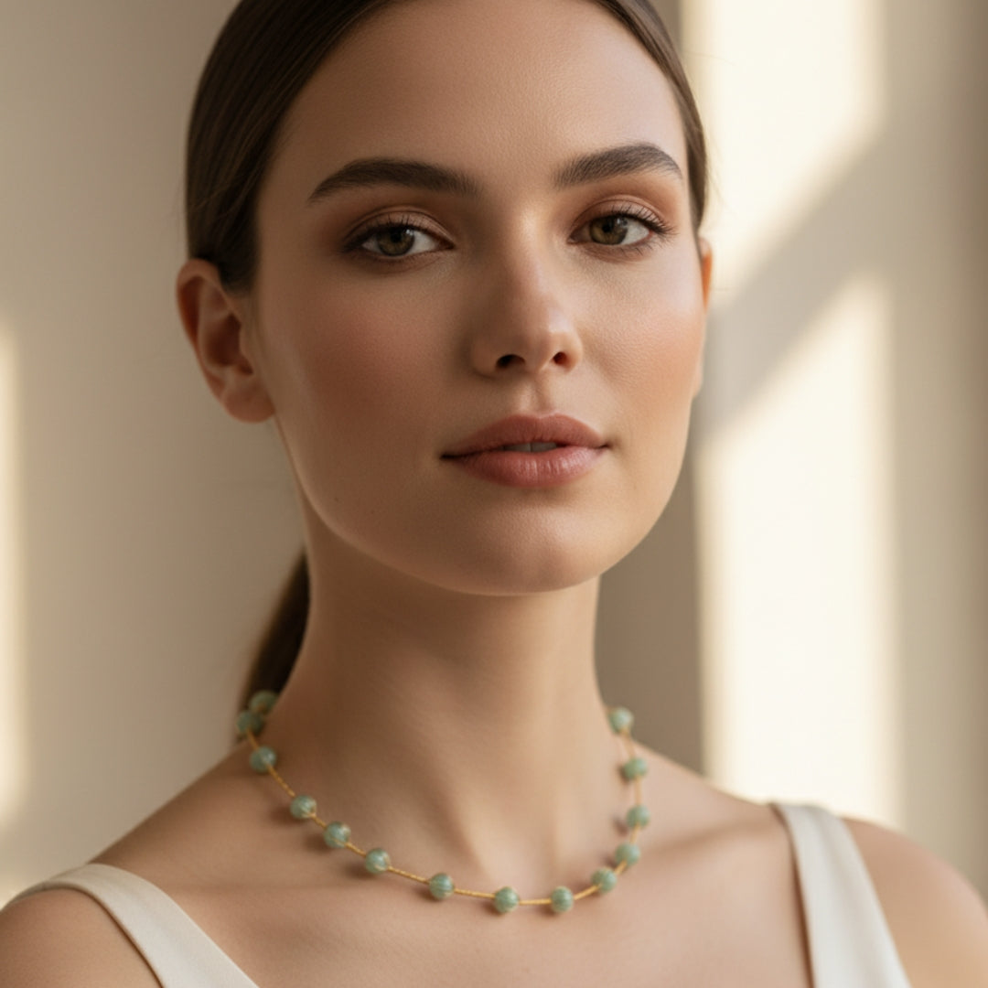 Minimal Green Bead Necklace