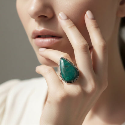 Oxidized Silver Amazonite Teardrop Ring