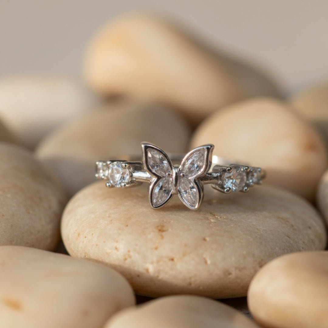 Silver Plated Butterfly Sparkle Ring