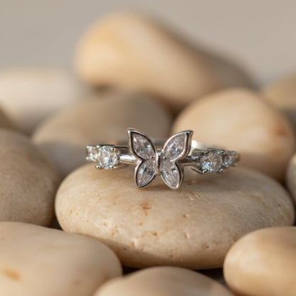 Silver Plated Butterfly Sparkle Ring