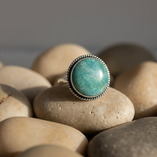 Seafoam Green Amazonite Oxidized Silver Finger Ring