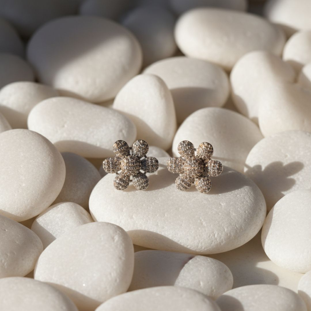American Diamond Flower Stud Earrings