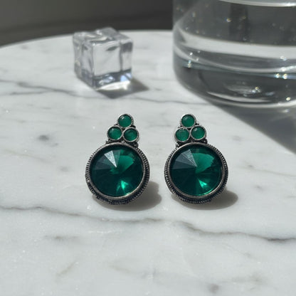 Oxidized Antique Green Stud Earrings
