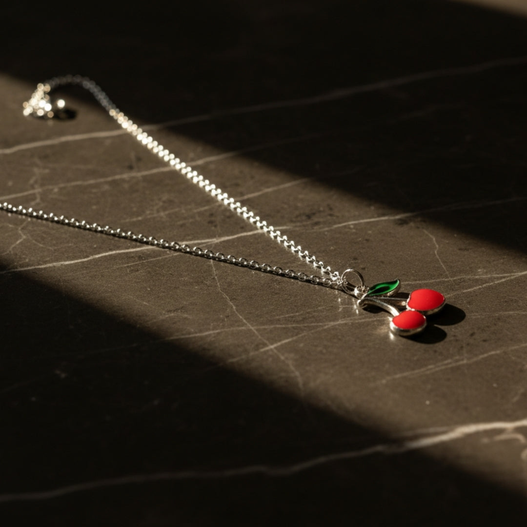 Cherry Charm Kids Necklace – Red Enamel Pendant
