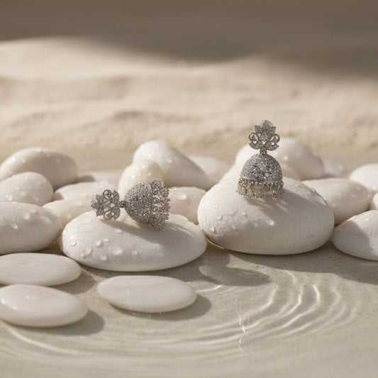 American Diamond Jhumka Earrings – Bridal Silver