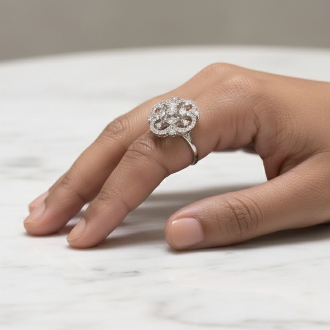 Elegant Floral AD Statement Ring