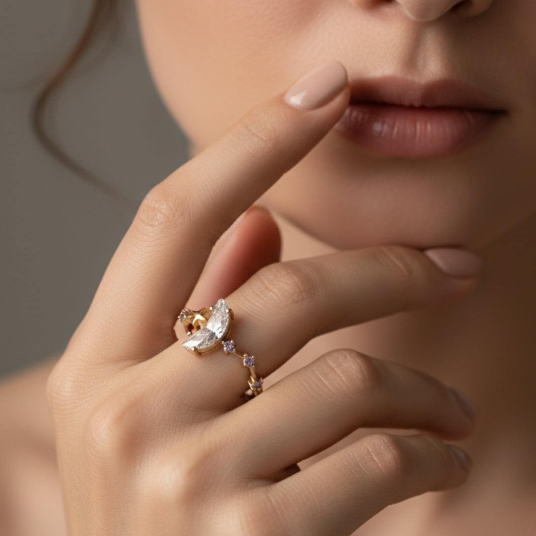 Gold Plated Crescent Star Ring