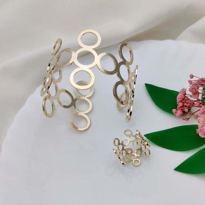 Gold Plated Combo Bracelet & Ring | Modern Statement Set