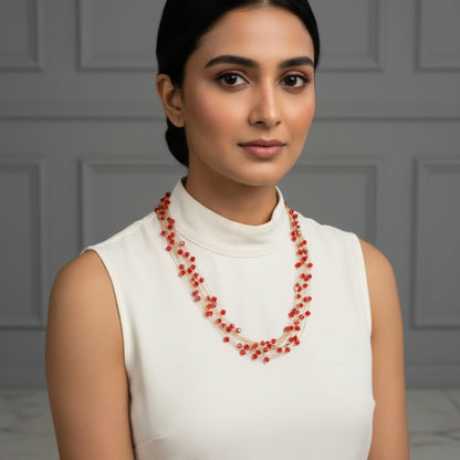 Anti-Tarnish Red Bead Multi-Strand Necklace