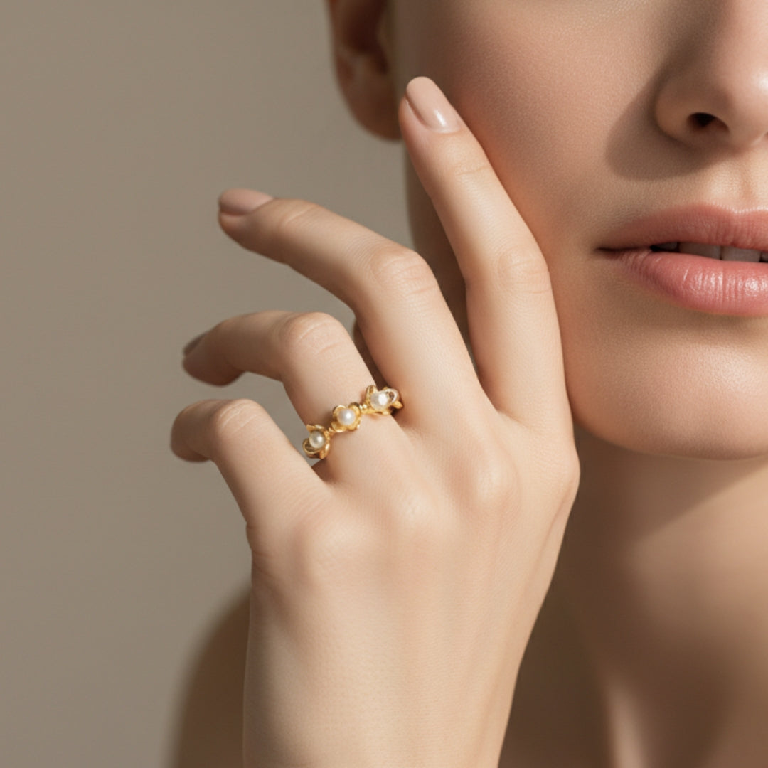 Dainty Floral Pearl Wrap Ring