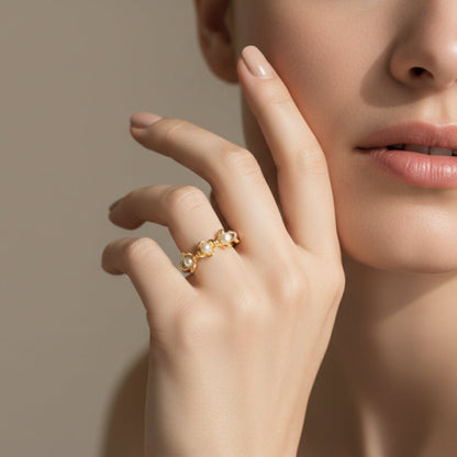 Dainty Floral Pearl Wrap Ring